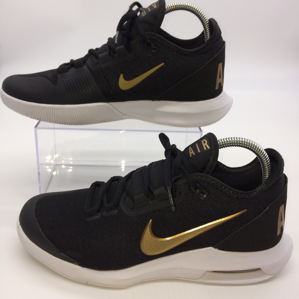 Nike Air Max Wildcard Women’s Tennis Shoe in Black Canvas/White Insole and Gold